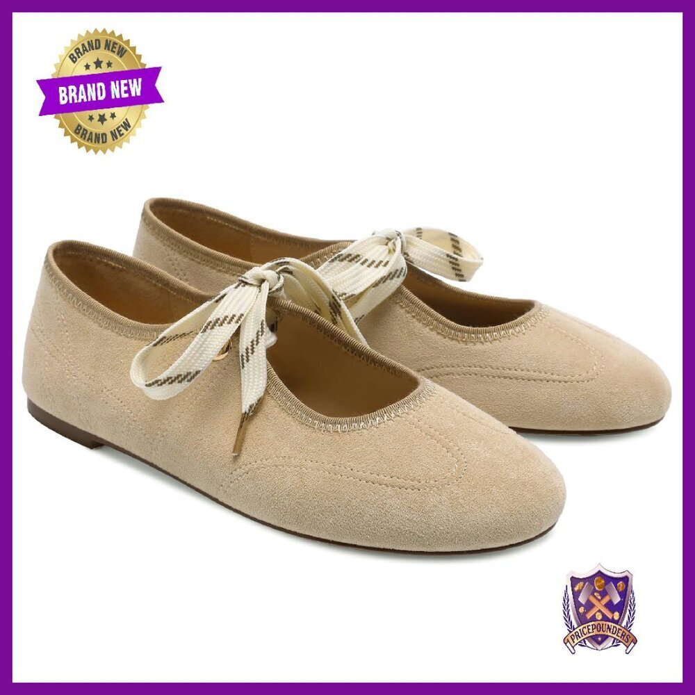 Faux Suede Lace-Up Ballet Flats, Round Toe Casual Shoes